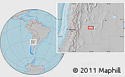 Gray Location Map of the area around 32° 45' 51" S, 67° 4' 29" W, hill shading