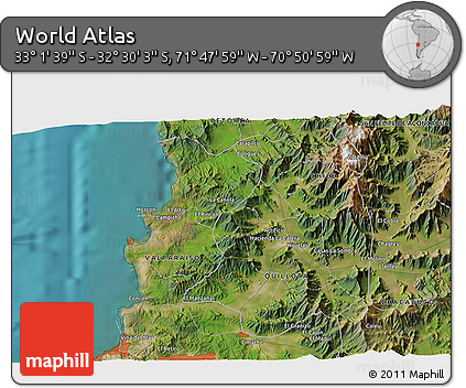 Satellite 3D Map of the Area around 32° 45' 51" S, 71° 19' 29" W