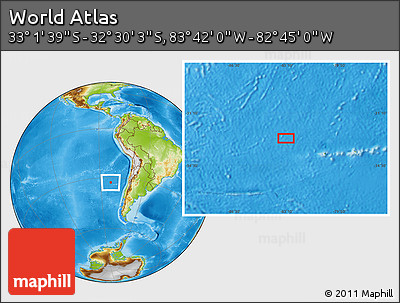 Physical Location Map of the Area around 32° 45' 51" S, 83° 13' 29" W