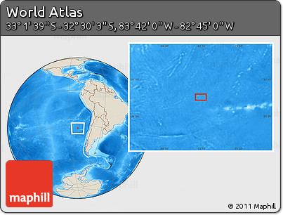 Shaded Relief Location Map of the Area around 32° 45' 51" S, 83° 13' 29" W