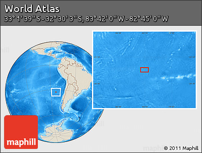 Shaded Relief Location Map of the Area around 32° 45' 51" S, 83° 13' 29" W