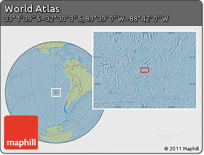 Savanna Style Location Map of the Area around 32° 45' 51" S, 89° 10' 30" W, hill shading