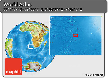Physical Location Map of the Area around 32° 45' 51" S, 9° 25' 30" E