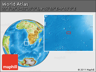 Physical Location Map of the Area around 32° 45' 51" S, 9° 25' 30" E