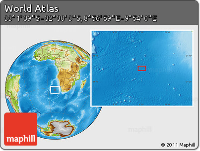 Physical Location Map of the Area around 32° 45' 51" S, 9° 25' 30" E