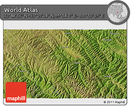 Satellite 3D Map of the Area around 33° 4' 42" N, 100° 22' 30" E
