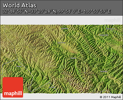 Satellite 3D Map of the Area around 33° 4' 42" N, 100° 22' 30" E