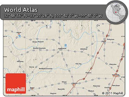 Shaded Relief Map of the Area around 33° 4' 42" N, 100° 13' 29" W
