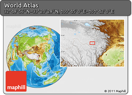 Physical Location Map of the Area around 33° 4' 42" N, 101° 13' 29" E
