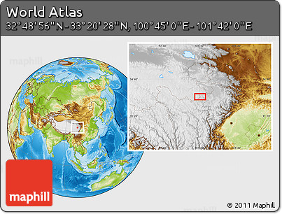 Physical Location Map of the Area around 33° 4' 42" N, 101° 13' 29" E