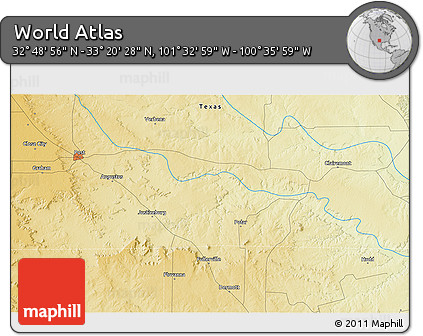 Physical 3D Map of the Area around 33° 4' 42" N, 101° 4' 29" W