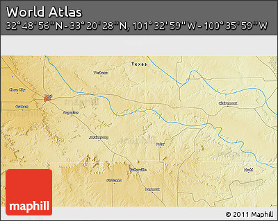 Physical 3D Map of the Area around 33° 4' 42" N, 101° 4' 29" W