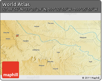 Physical 3D Map of the Area around 33° 4' 42" N, 101° 4' 29" W