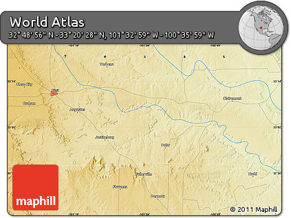 Physical Map of the Area around 33° 4' 42" N, 101° 4' 29" W