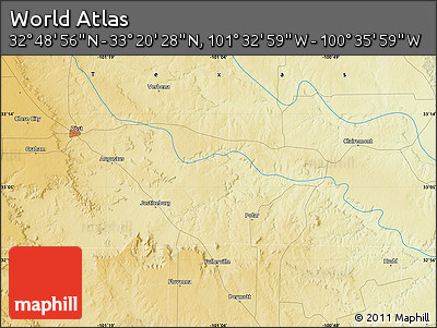 Physical Map of the Area around 33° 4' 42" N, 101° 4' 29" W