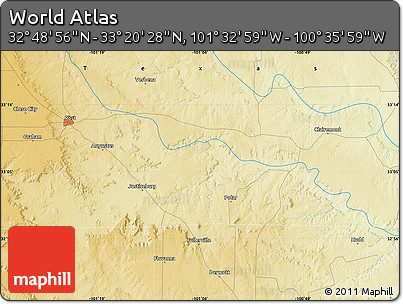Physical Map of the Area around 33° 4' 42" N, 101° 4' 29" W