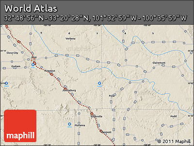 Shaded Relief Map of the Area around 33° 4' 42" N, 101° 4' 29" W