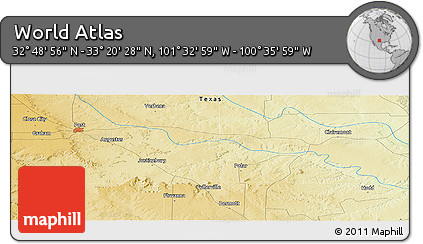 Physical Panoramic Map of the Area around 33° 4' 42" N, 101° 4' 29" W