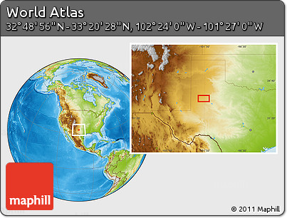 Physical Location Map of the Area around 33° 4' 42" N, 101° 55' 30" W