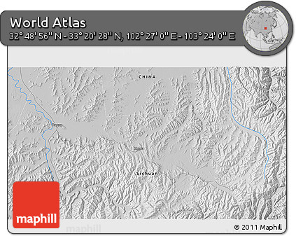 Physical 3D Map of the Area around 33° 4' 42" N, 102° 55' 30" E