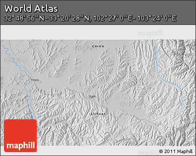 Physical 3D Map of the Area around 33° 4' 42" N, 102° 55' 30" E
