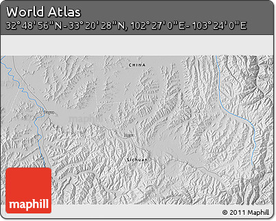 Physical 3D Map of the Area around 33° 4' 42" N, 102° 55' 30" E