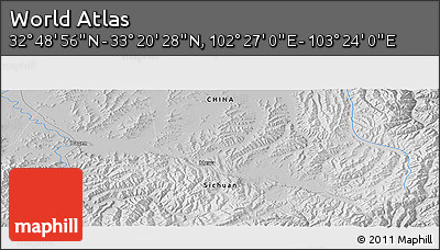 Physical Panoramic Map of the Area around 33° 4' 42" N, 102° 55' 30" E