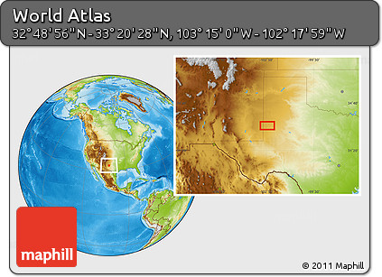 Physical Location Map of the Area around 33° 4' 42" N, 102° 46' 30" W