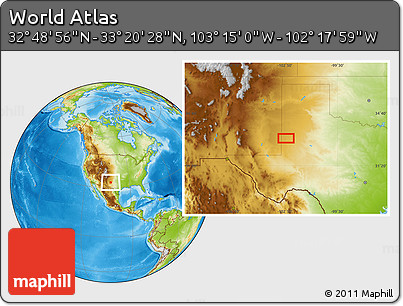 Physical Location Map of the Area around 33° 4' 42" N, 102° 46' 30" W