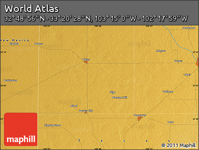 Physical Map of the Area around 33° 4' 42" N, 102° 46' 30" W