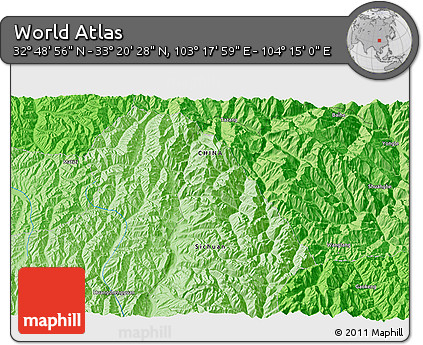 Political 3D Map of the Area around 33° 4' 42" N, 103° 46' 30" E