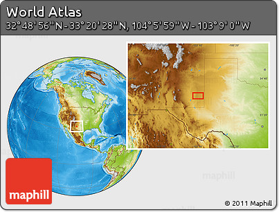 Physical Location Map of the Area around 33° 4' 42" N, 103° 37' 30" W