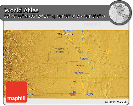 Physical 3D Map of the Area around 33° 4' 42" N, 104° 28' 29" W