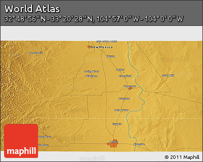 Physical 3D Map of the Area around 33° 4' 42" N, 104° 28' 29" W