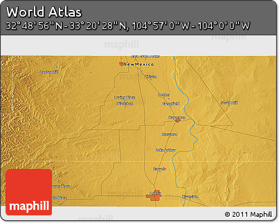 Physical 3D Map of the Area around 33° 4' 42" N, 104° 28' 29" W