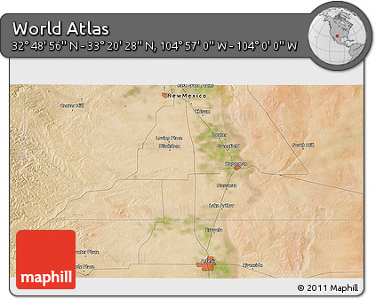 Satellite 3D Map of the Area around 33° 4' 42" N, 104° 28' 29" W