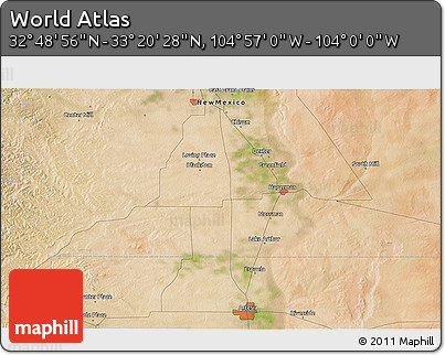 Satellite 3D Map of the Area around 33° 4' 42" N, 104° 28' 29" W