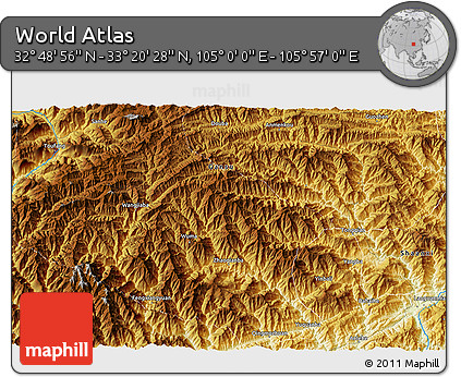 Physical 3D Map of the Area around 33° 4' 42" N, 105° 28' 29" E