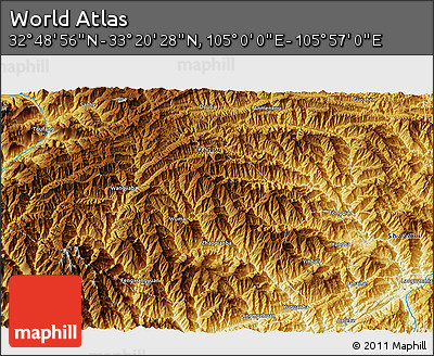 Physical 3D Map of the Area around 33° 4' 42" N, 105° 28' 29" E