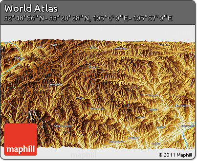 Physical 3D Map of the Area around 33° 4' 42" N, 105° 28' 29" E