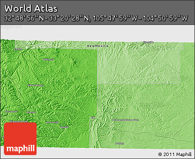 Political 3D Map of the Area around 33° 4' 42" N, 105° 19' 29" W