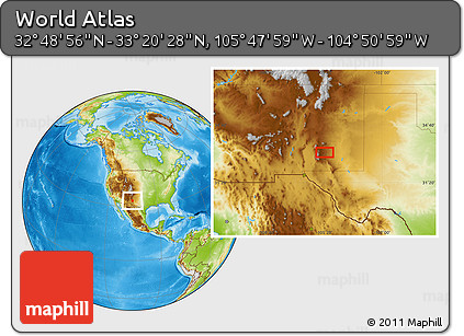 Physical Location Map of the Area around 33° 4' 42" N, 105° 19' 29" W