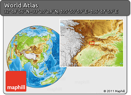 Physical Location Map of the Area around 33° 4' 42" N, 106° 19' 29" E