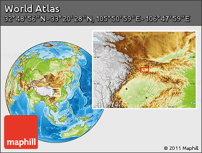Physical Location Map of the Area around 33° 4' 42" N, 106° 19' 29" E