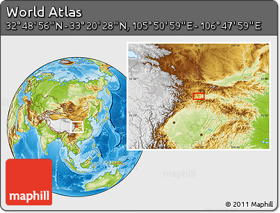 Physical Location Map of the Area around 33° 4' 42" N, 106° 19' 29" E