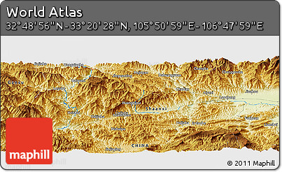 Physical Panoramic Map of the Area around 33° 4' 42" N, 106° 19' 29" E