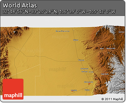 Physical 3D Map of the Area around 33° 4' 42" N, 106° 10' 30" W