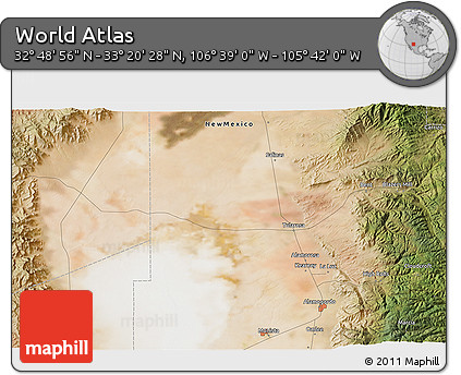 Satellite 3D Map of the Area around 33° 4' 42" N, 106° 10' 30" W