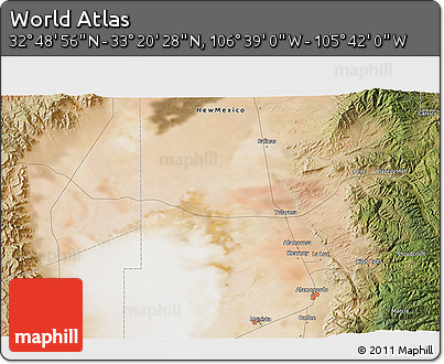 Satellite 3D Map of the Area around 33° 4' 42" N, 106° 10' 30" W