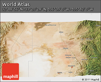 Satellite 3D Map of the Area around 33° 4' 42" N, 106° 10' 30" W
